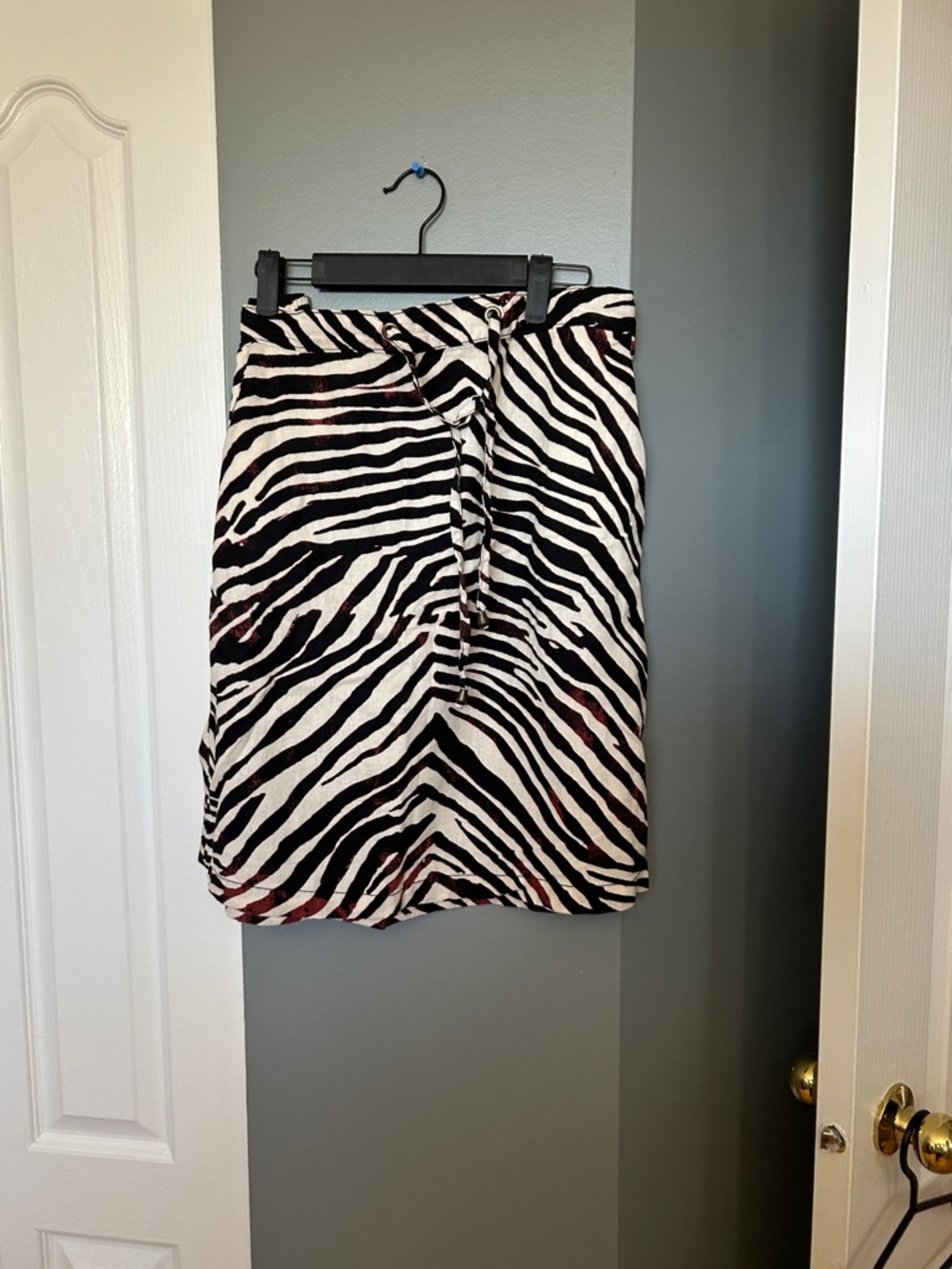 Zebra Print Drawstring Skirt - Black & White